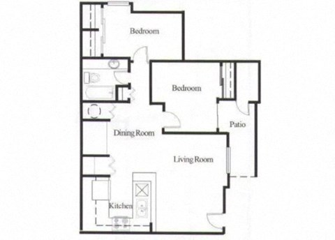 Floor plan for 2 beds, 1 bath, 780 sqft